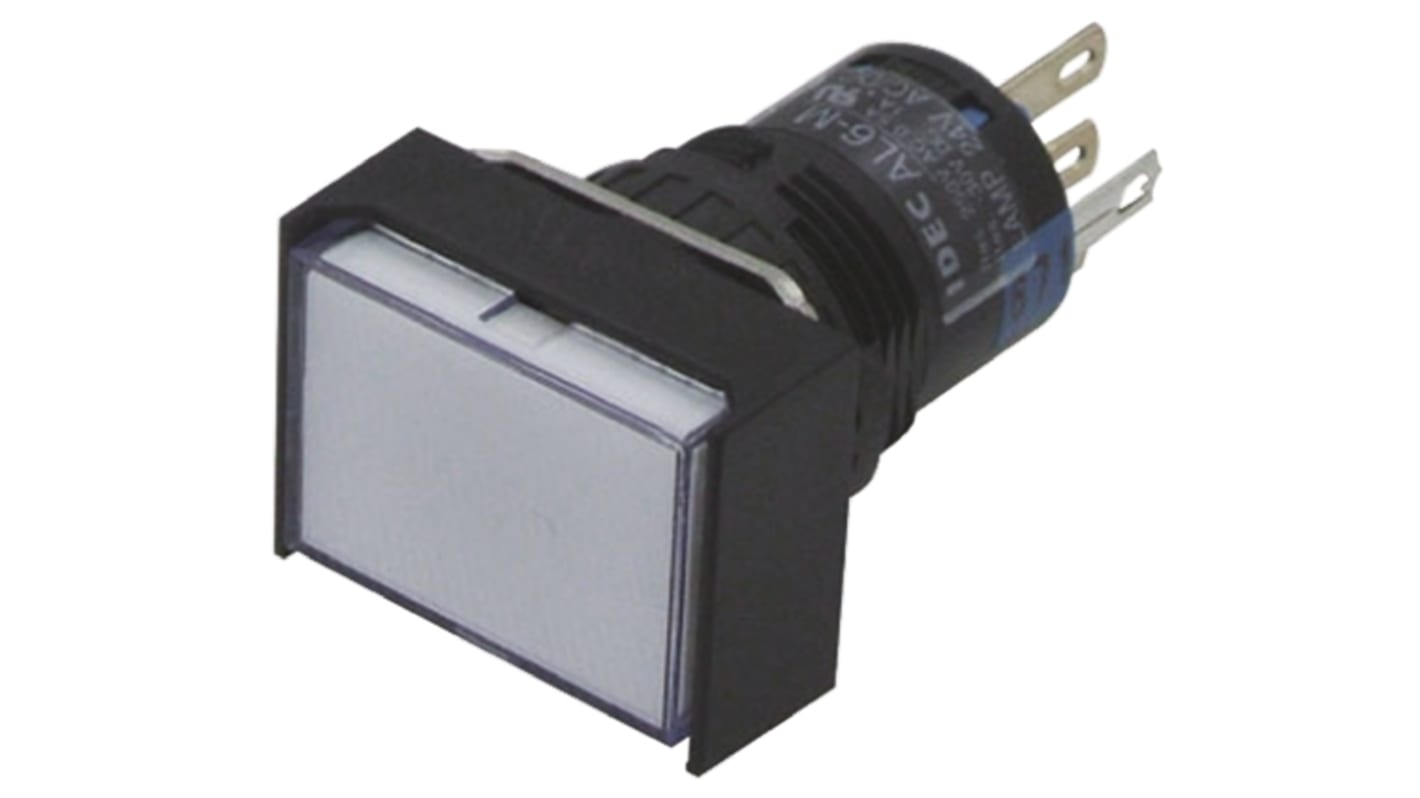 Idec Illuminated Push Button Switch, Momentary, Panel Mount, 16mm Cutout, DPDT, White LED, 250V, IP65
