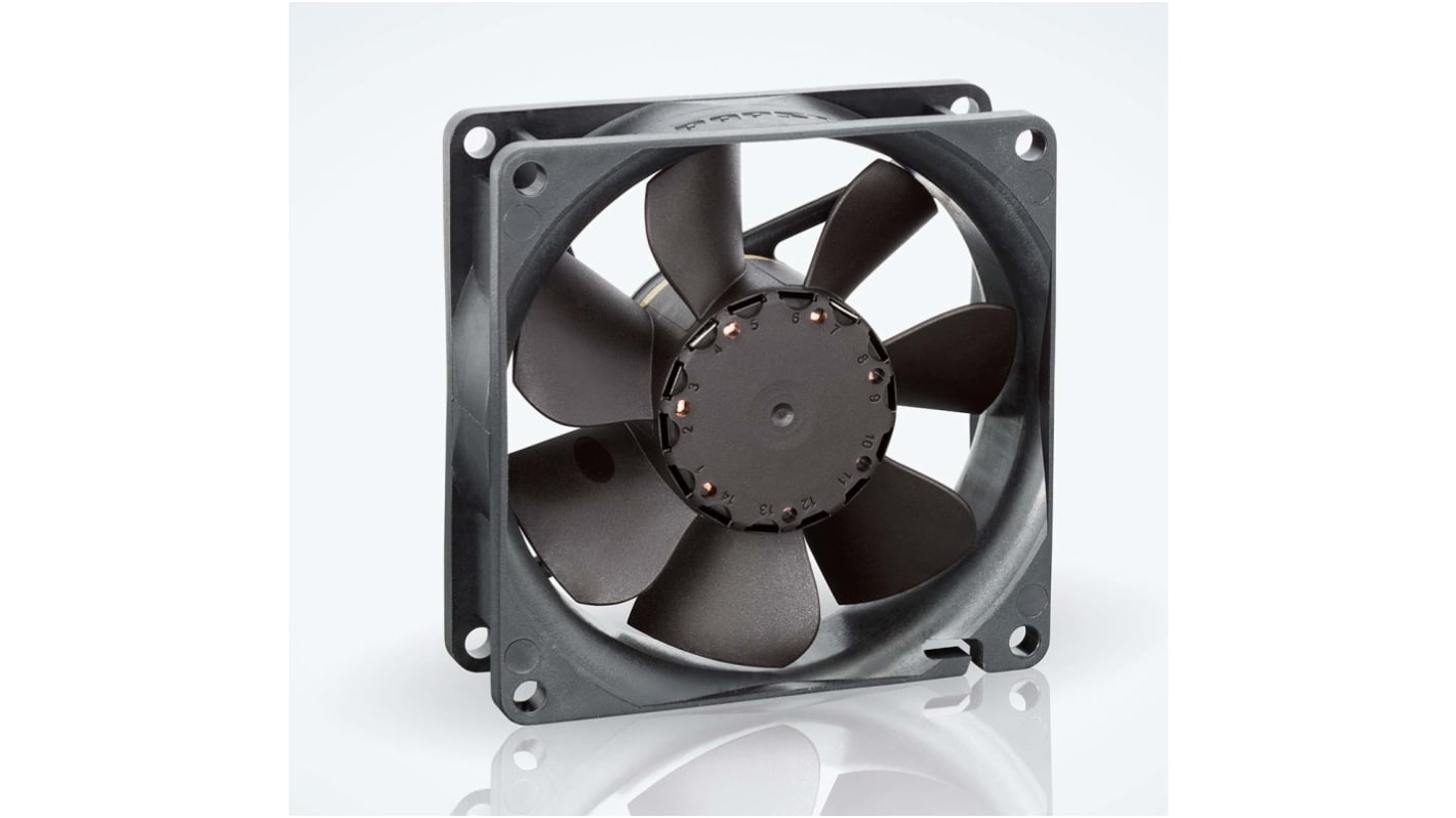 Ventilador Axial ebm-papst 8400 N de 80 x 80 x 25mm, 24 V dc, 2.4W, 3600rpm, caudal 79m³/h, 37dB, IP20