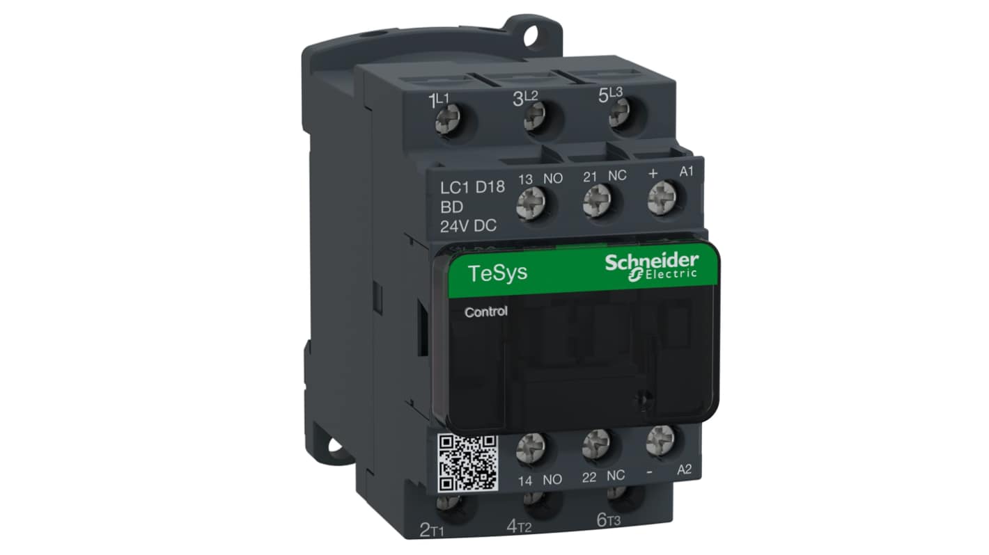 Schneider Electric LC1D Series Contactor, 24 V dc Coil, 3-Pole, 18 A, 7.5 kW, 3NO, 690 V ac