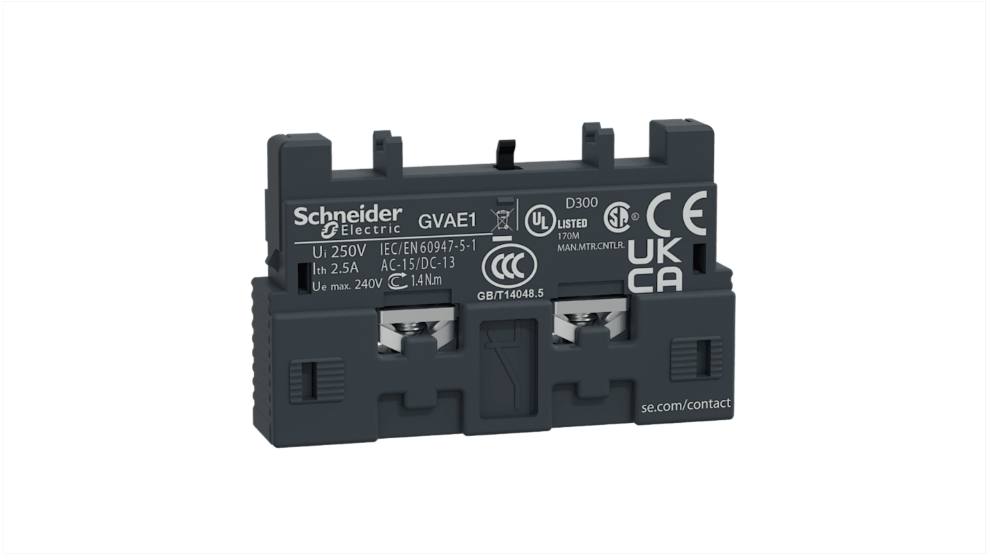 Schneider Electric GVAE Hilfskontakt 2-polig, 1 Öffner + 1 Schließer Frontmontage mit Schraubanschluss Anschluss,