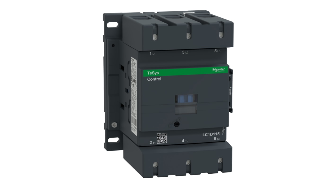 Schneider Electric LC1D Series Contactor, 110 V ac Coil, 3-Pole, 115 A, 55 kW, 3NO, 1 kV ac