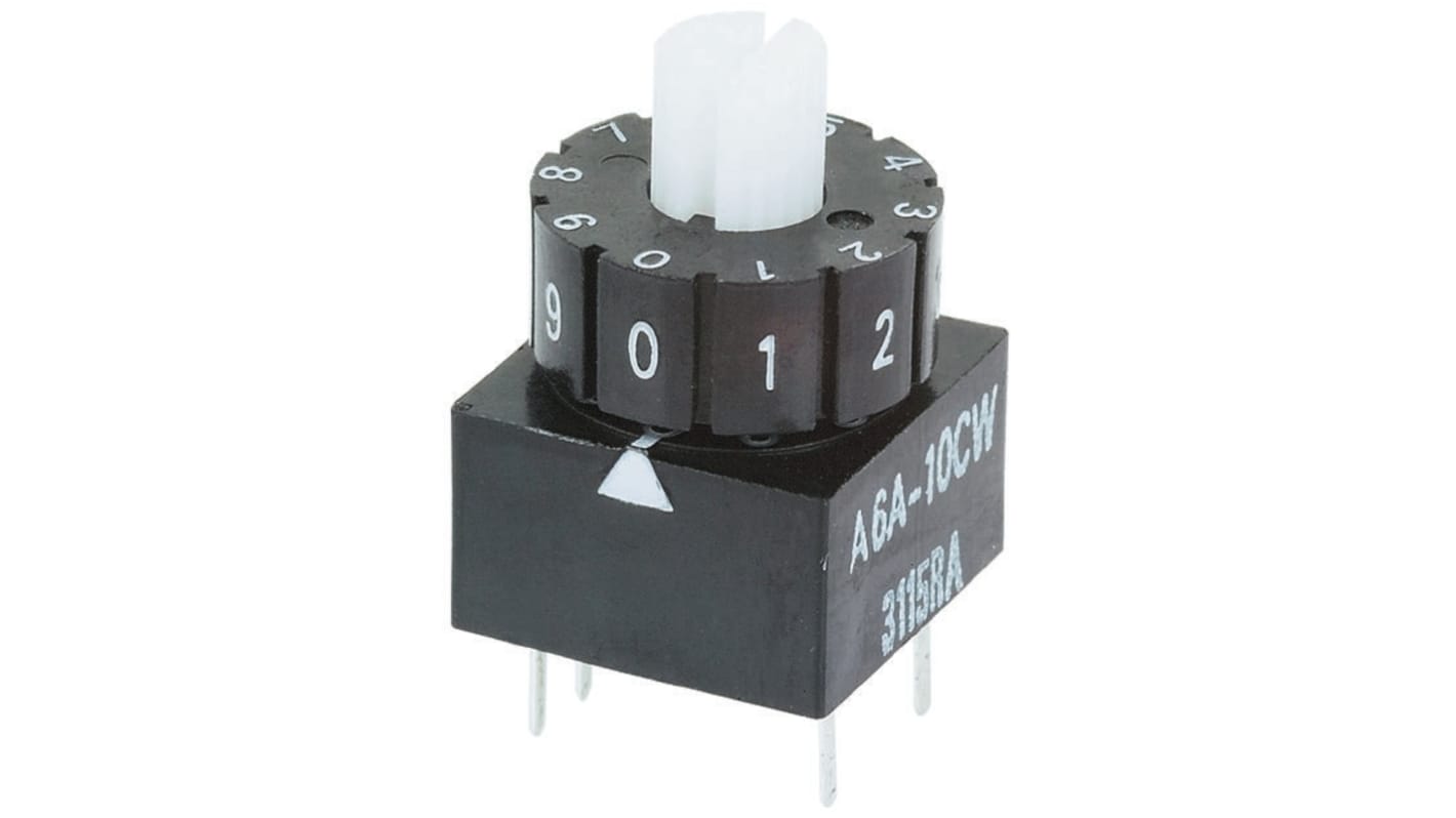 Interruptor DIP, Pasante, Actuador Rueda, 100 mA a 30 V dc, 10 vías, -10 → +70°C