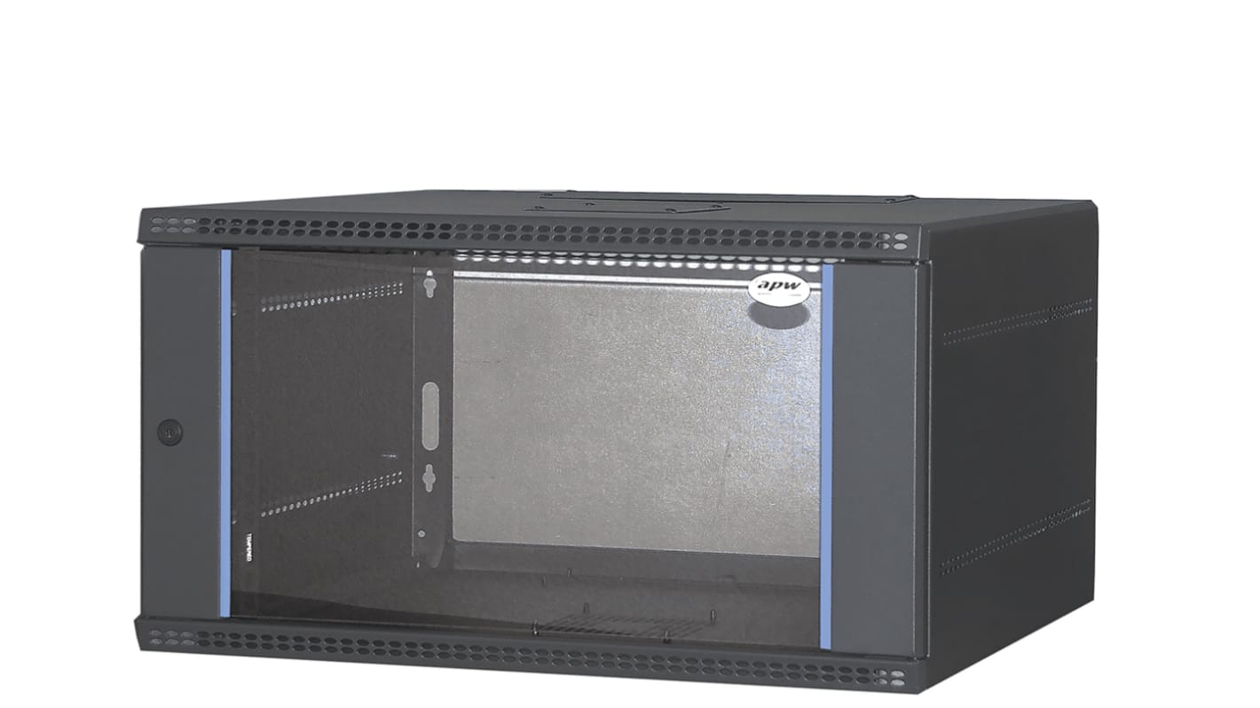 APW Serverkabinet, 6U højdeenheder, Glas, stål, Grå, 324 x 600 x 400mm, Imrak 410 Serien