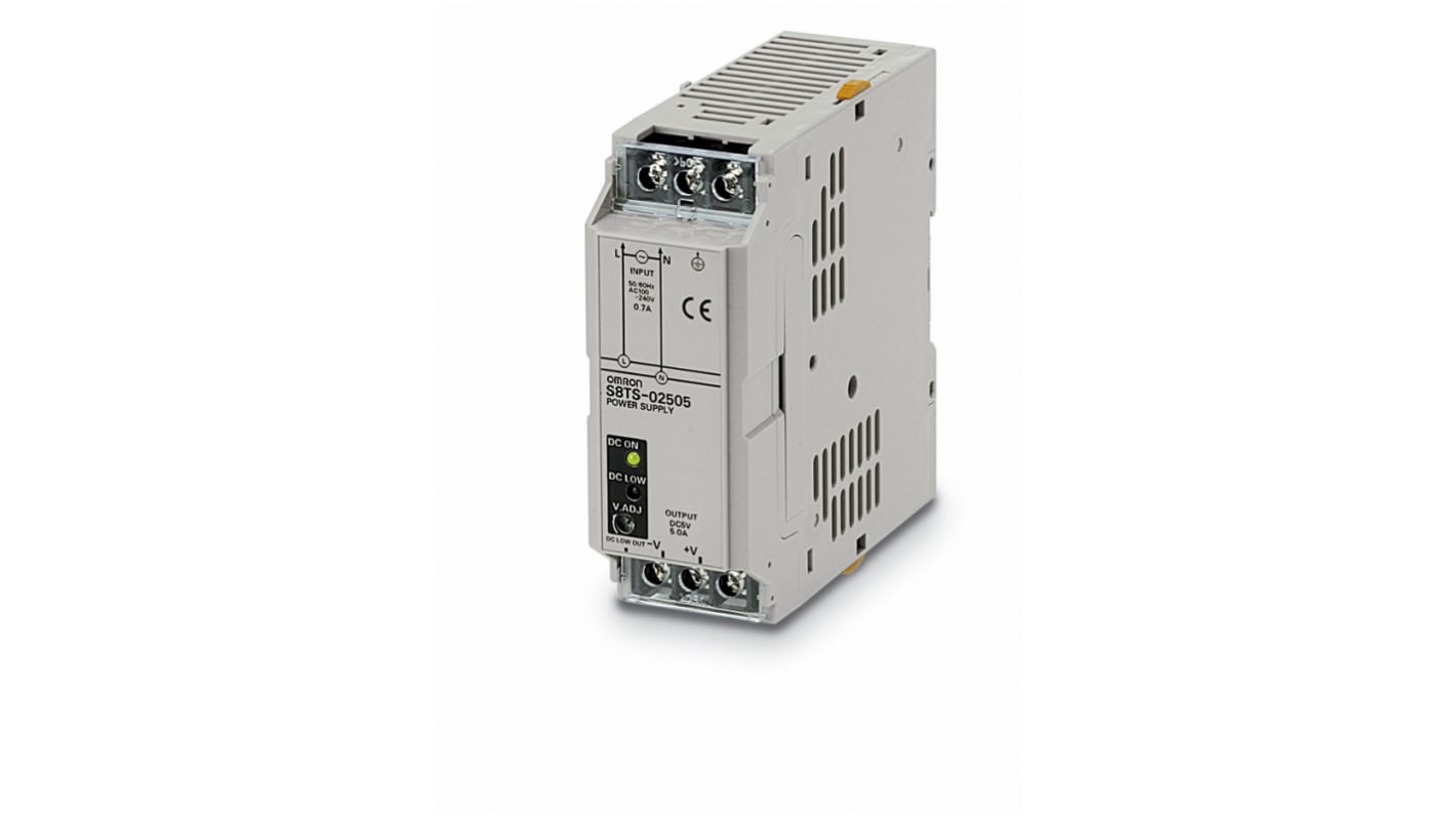 Omron S8TS Switched Mode DIN Rail Power Supply, 85 → 264V ac ac Input, 5V dc dc Output, 5A Output, 25W