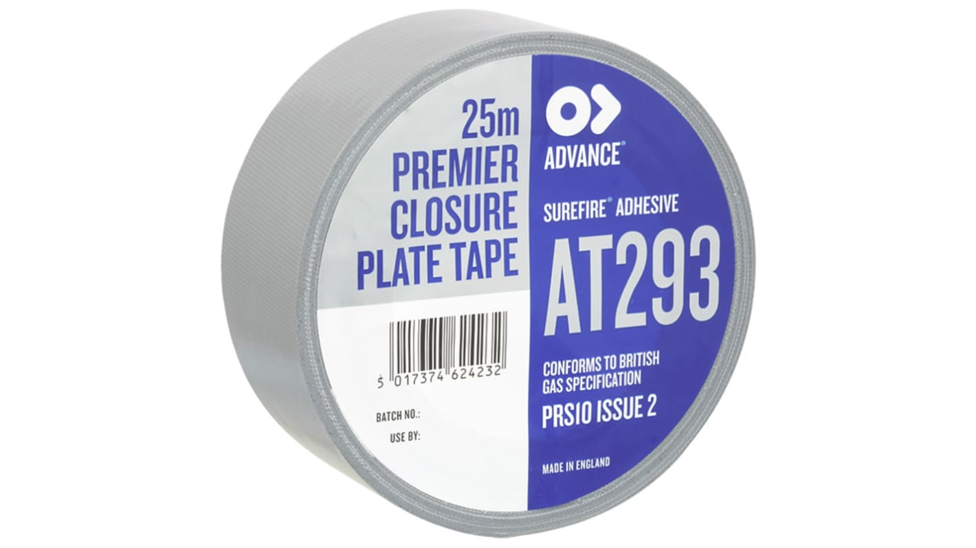 Cinta adhesiva de tela, Advance Tapes AT293 de color Plata, 50mm x 25m, grosor 0.3mm