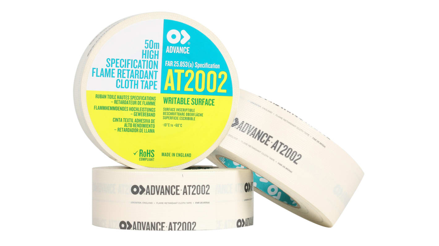 Cinta adhesiva de tela, Advance Tapes AT2002 de color Blanco, 50mm x 50m, grosor 0.23mm