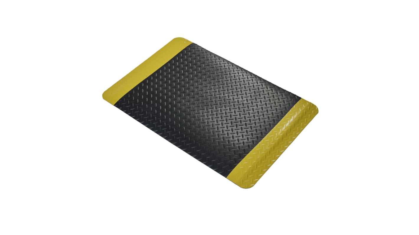 Alfombrilla antifatiga Coba Europe Safety Deckplate de Vinilo/Espuma de PVC Negro/amarillo, 1.5m x 0.9m x 15mm,