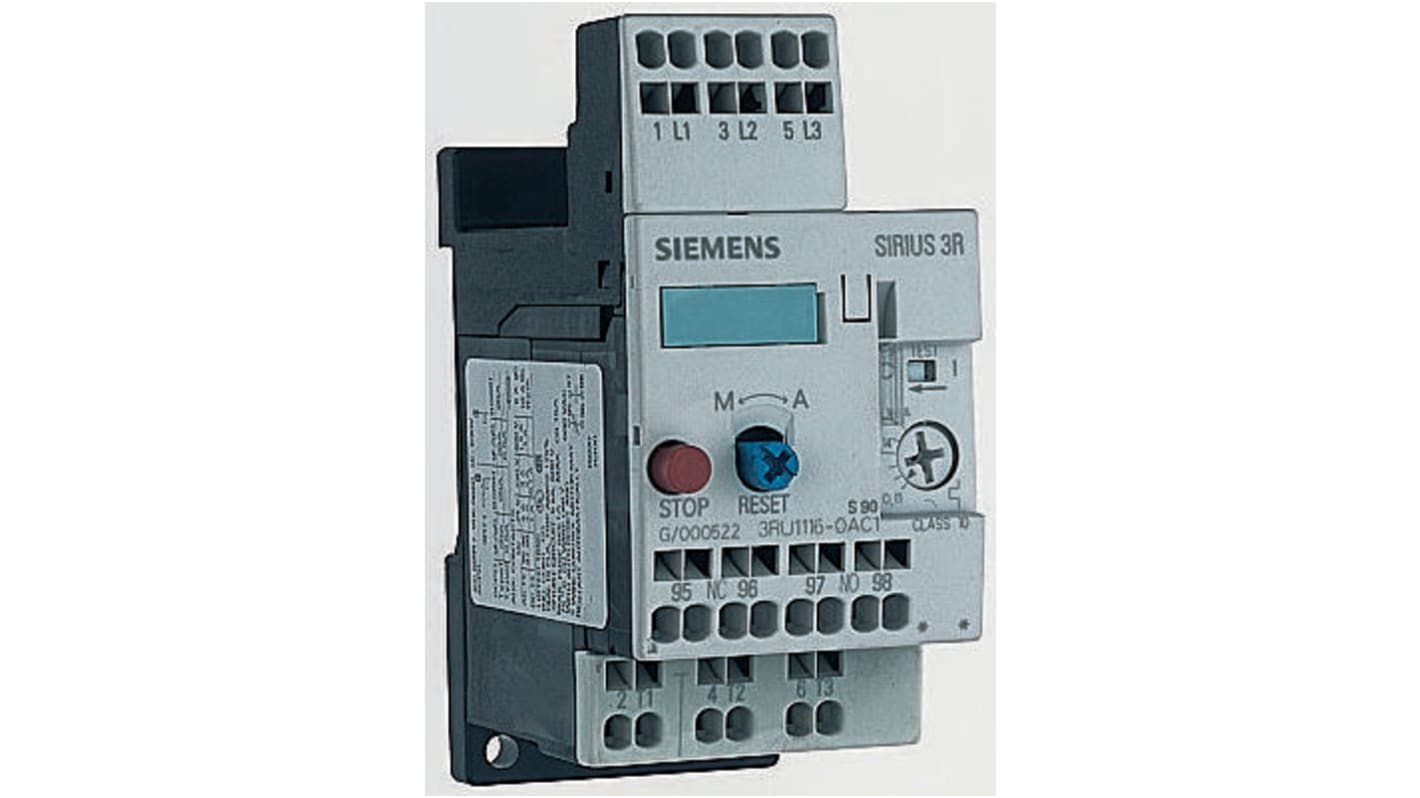 Siemens 3RU Overload Relay 1NO + 1NC, 1.4 → 2 A F.L.C, 2 A Contact Rating, 0.75 kW, 3P, SIRIUS Classic