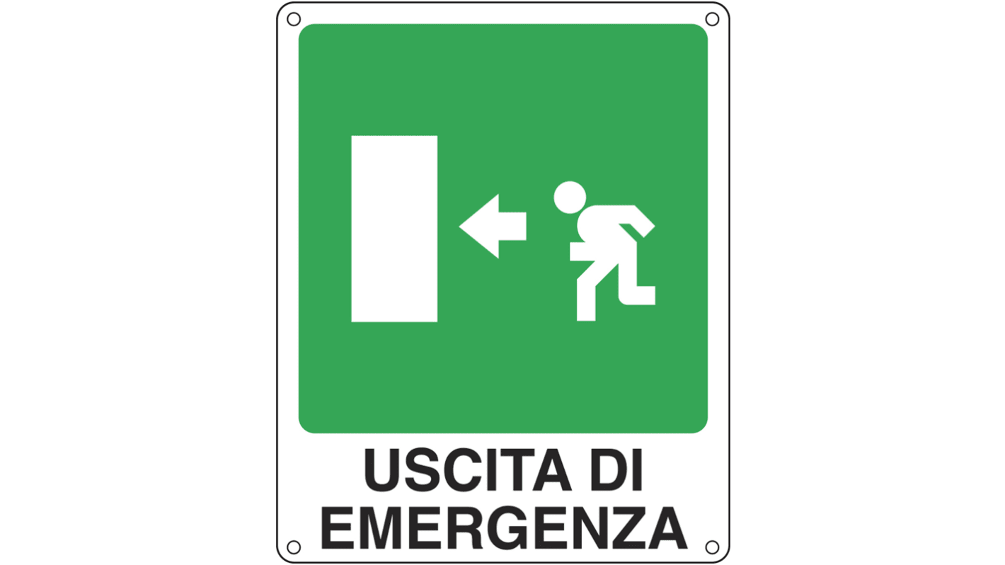 Segnale non illuminato per uscita di sicurezza Verde/Bianco, Uscita Di Emergenza, Italiano Uscita di emergenza a