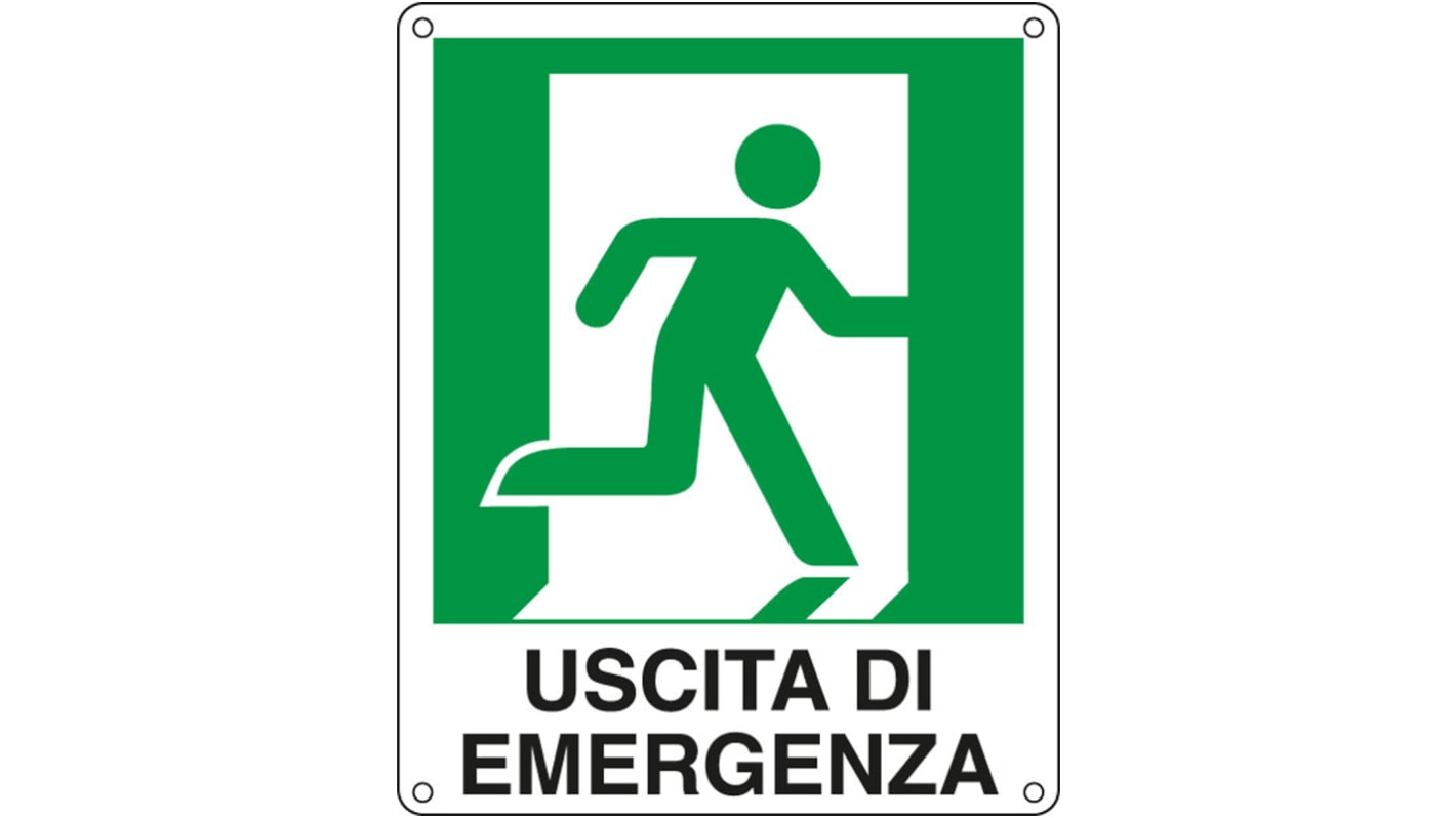 Segnale non illuminato per uscita di sicurezza Verde/Bianco, Uscita Di Emergenza, Italiano Uscita di emergenza a destra