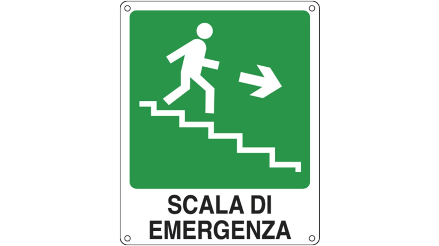 Segnale non illuminato per uscita di sicurezza Verde/Bianco, Scala Di Emergenza, Italiano Uscita antincendio freccia