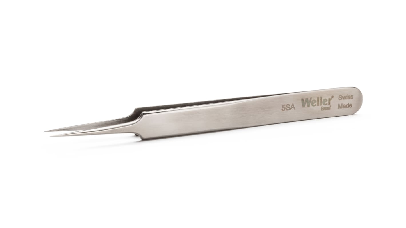 Weller Erem 115 mm, Stainless Steel, Pointed; Relieved, Tweezers