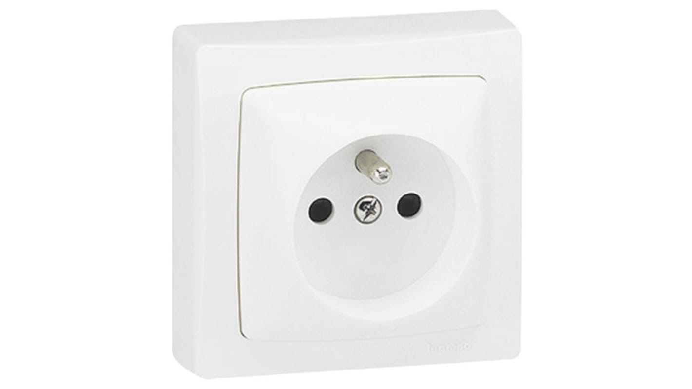 Legrand White 1 Gang Plug Socket, 16A, Type E - French, Indoor Use