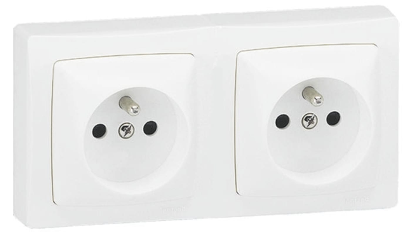 0 860 76 Legrand White 2 Gang Plug Socket, 16A, Type E French