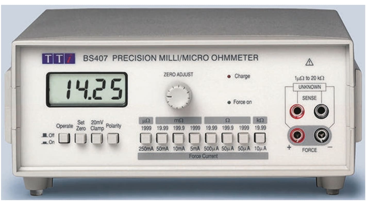 Ohmiómetro Aim-TTi BS407, calibrado RS, medición máx. 20.000 Ω, resolución 1μΩ