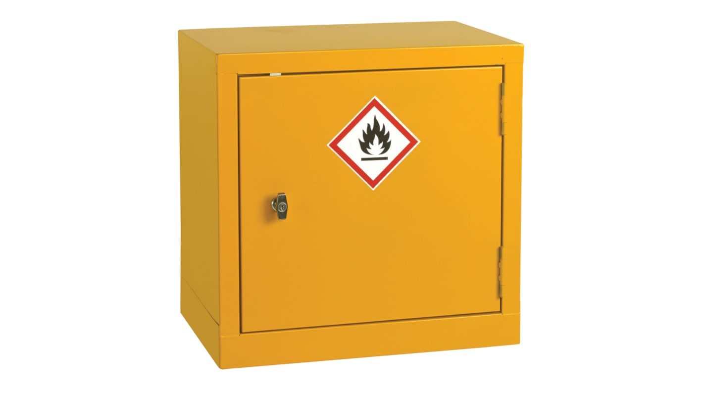 RS PRO Yellow Steel Lockable 1 Door Flammable Cabinet, 457mm x 457mm x ...