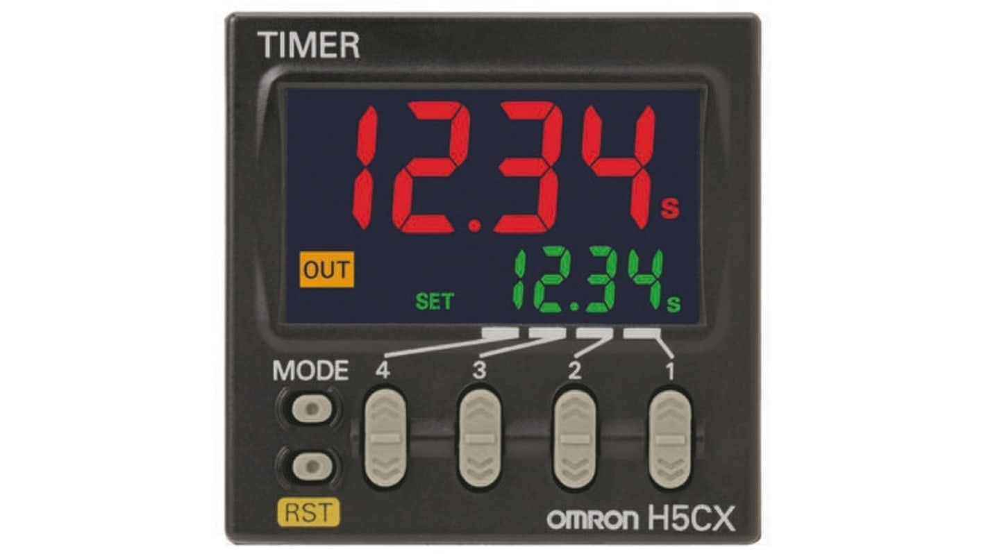 Omron H5CX Zeitrelais, Frontplattenmontage, 0.001 s → 9999h, 12 → 24 V dc, 24V ac, 1 Kont. Multifunktion