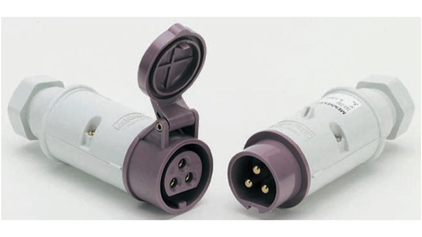 Conector de potencia industrial Hembra, Formato 2P, Orientación Recto, Morado, 20 → 25 V., 16A, IP44