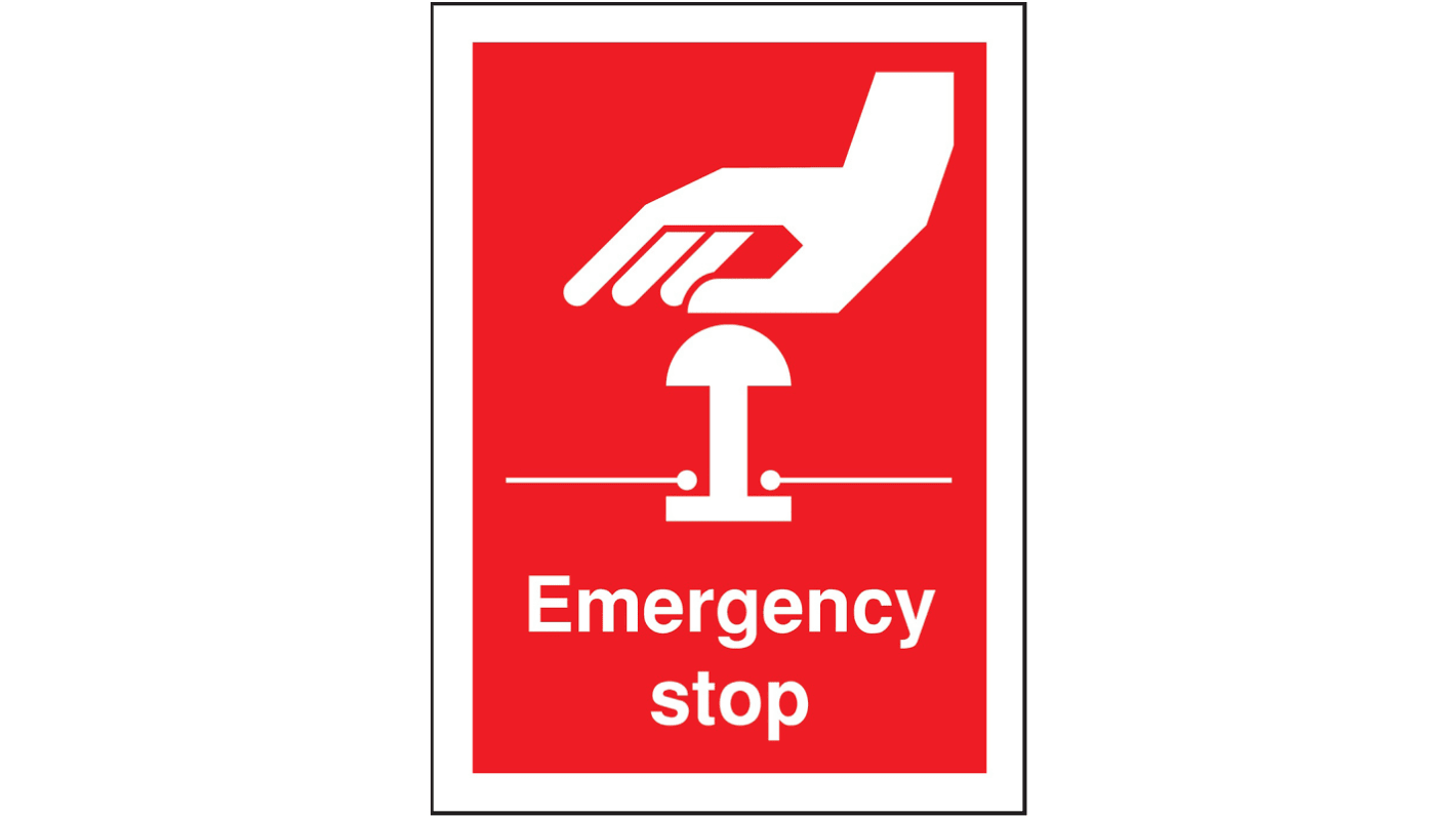 RS PRO Vinyl Red Safe Conditions Label, Emergency Stop, English