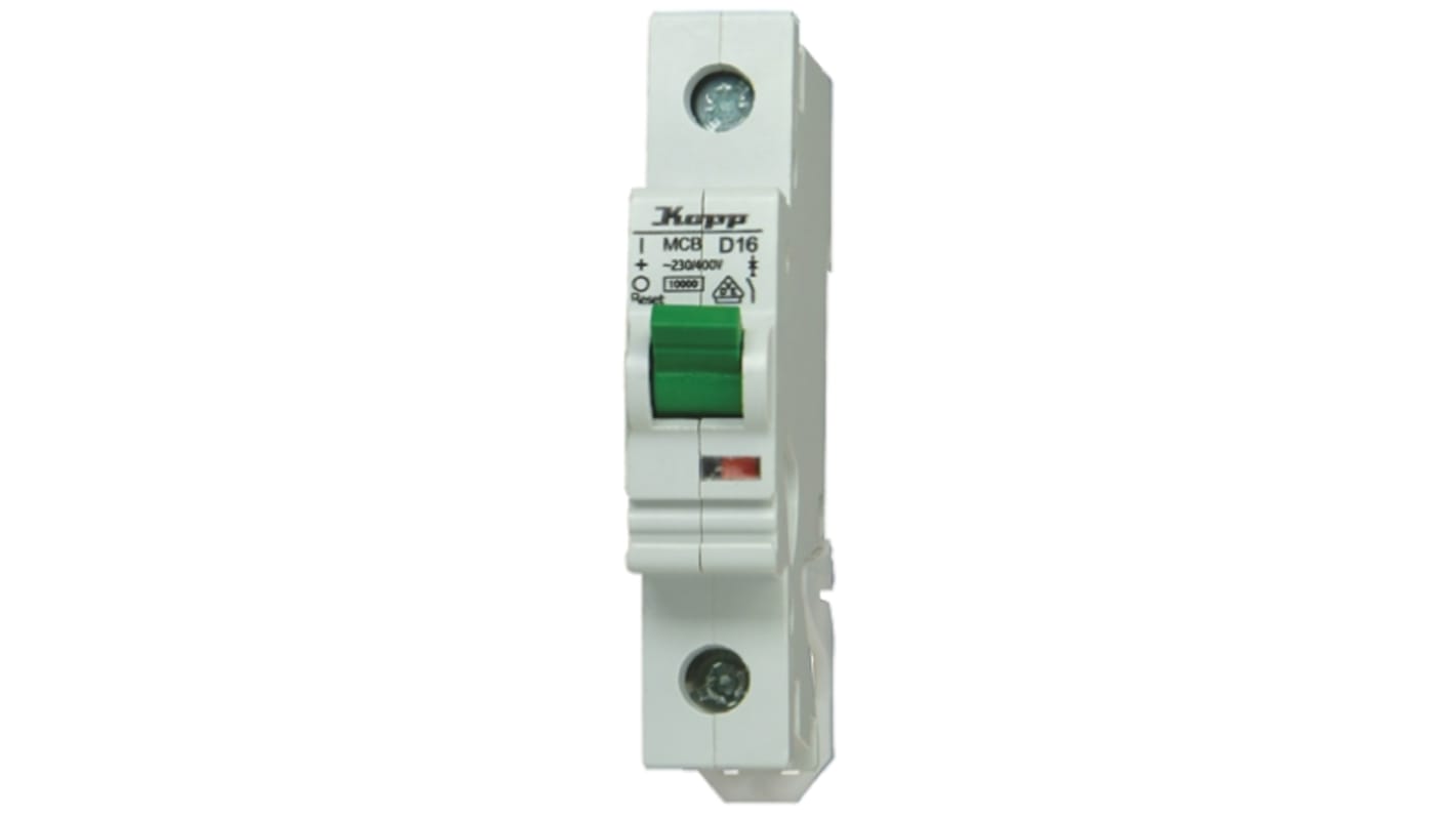 Kopp GREEN ELECTRIC MCB, 1P, 10A Curve D, 230 → 400V AC, 60V DC, 10 kA Breaking Capacity