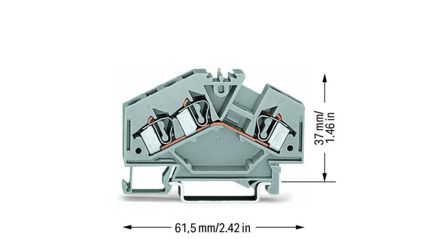 Wago 281 Series Grey Feed Through Terminal Block, 4mm², Single-Level, Cage Clamp Termination