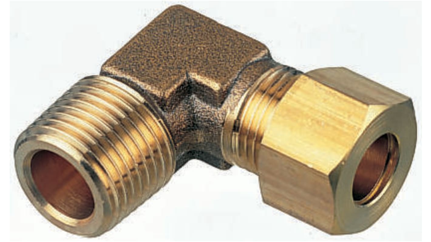 Legris Brass Pipe Fitting, 90° Compression Elbow, Male R 1/2in to Female 12mm