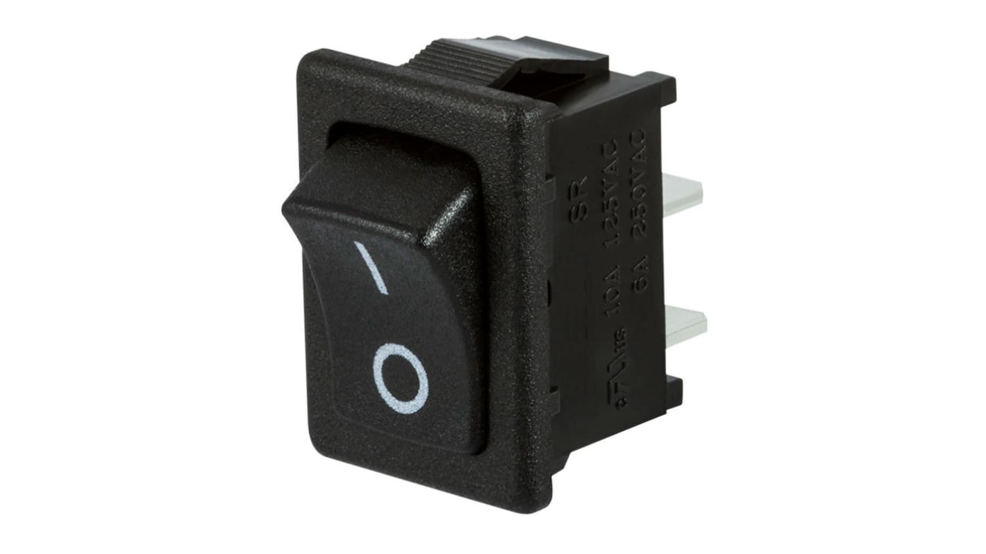 Interruptor de balancín, SRB22A2FBBNN, Contacto SPST, On-Off, 10 A, No, Negro