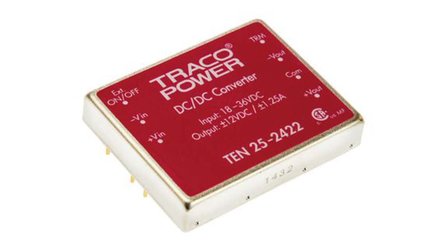 TRACOPOWER TEN 25 DC-DC Converter, 5V dc/ 5A Output, 36 → 75 V dc Input, 25W, Through Hole, +85°C Max Temp -40°C