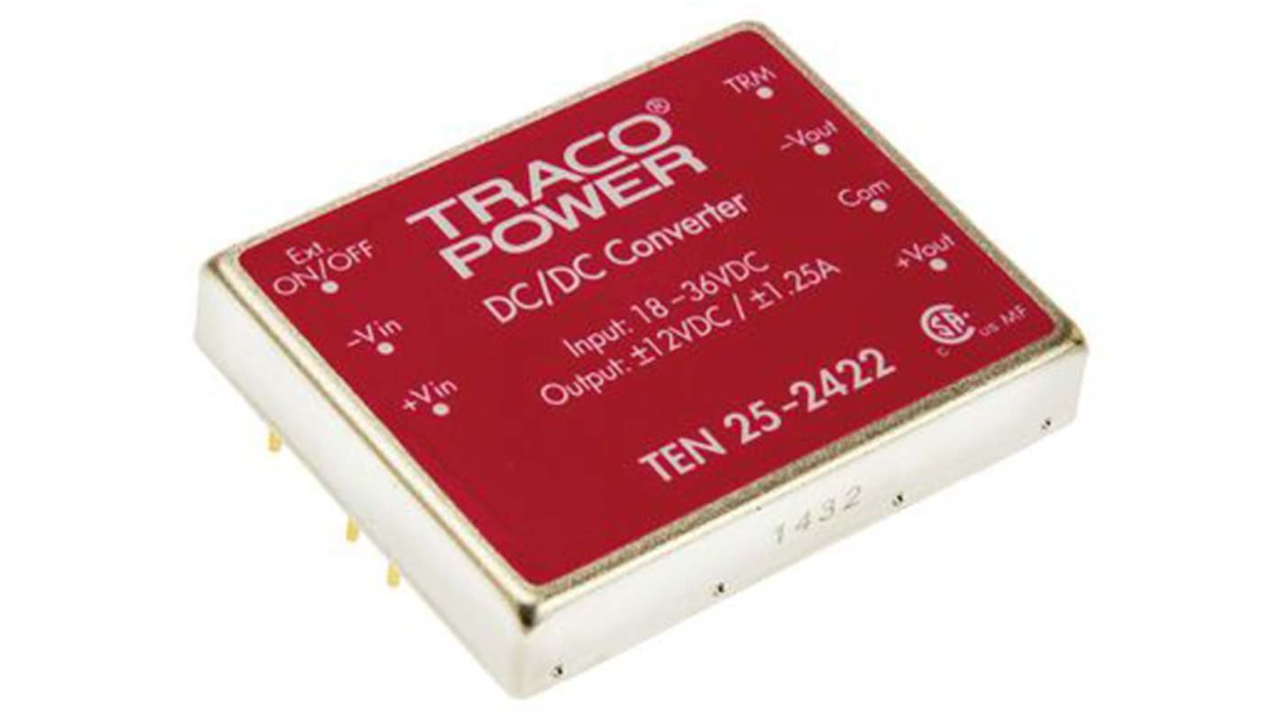 Convertisseur DC-DC TRACOPOWER, TEN 25, Montage traversant, 30W, 2 sorties, ±15V c.c., ±1A