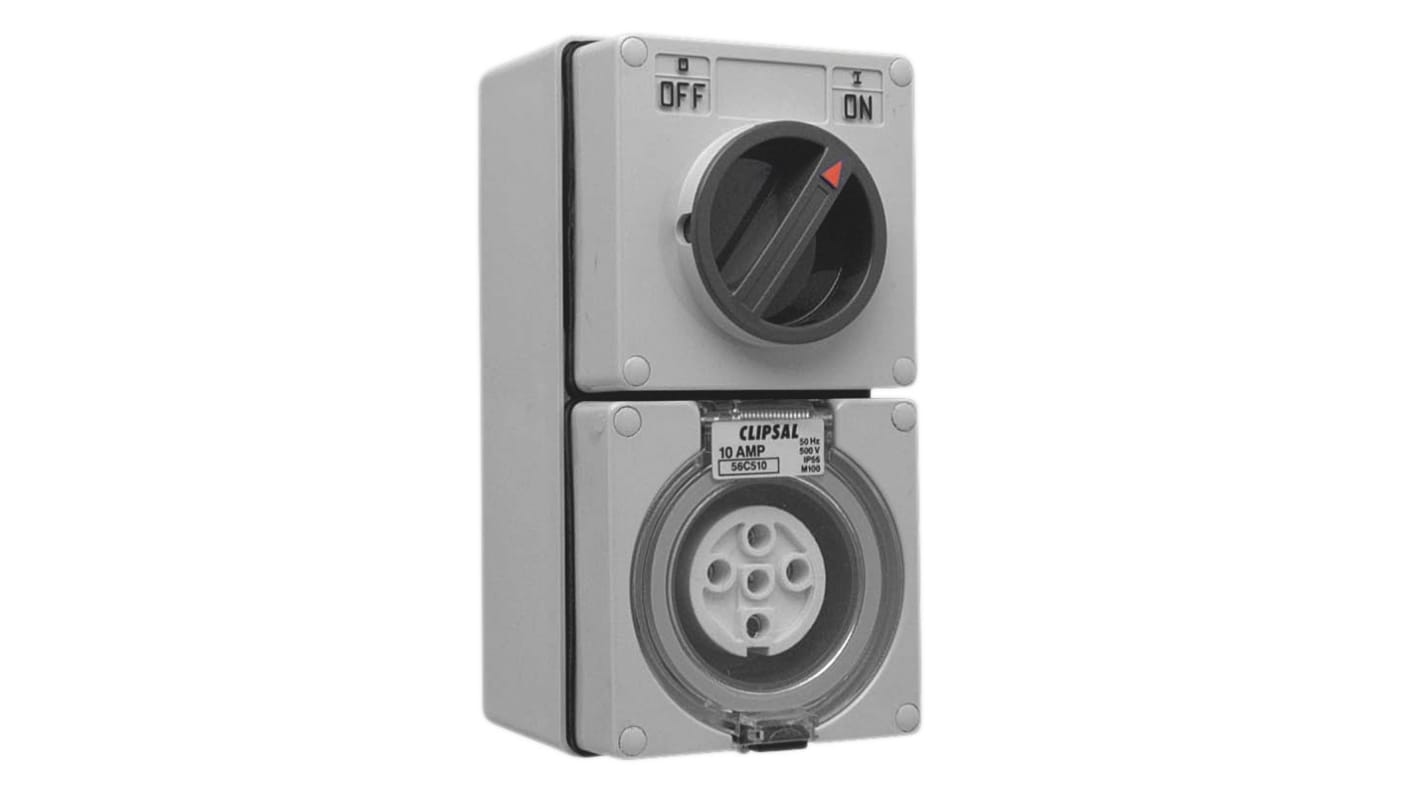 Clipsal Electrical IP66 Grey Surface Mount 3P + N + E Industrial Power Socket, Rated At 10A, 500 V