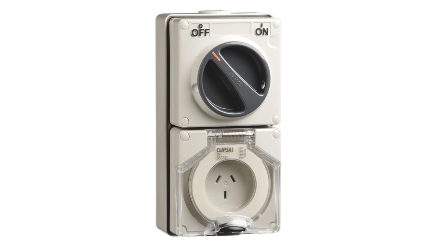 Clipsal Electrical IP66 Grey Surface Mount 2P + E Industrial Power Socket, Rated At 10A, 250 V