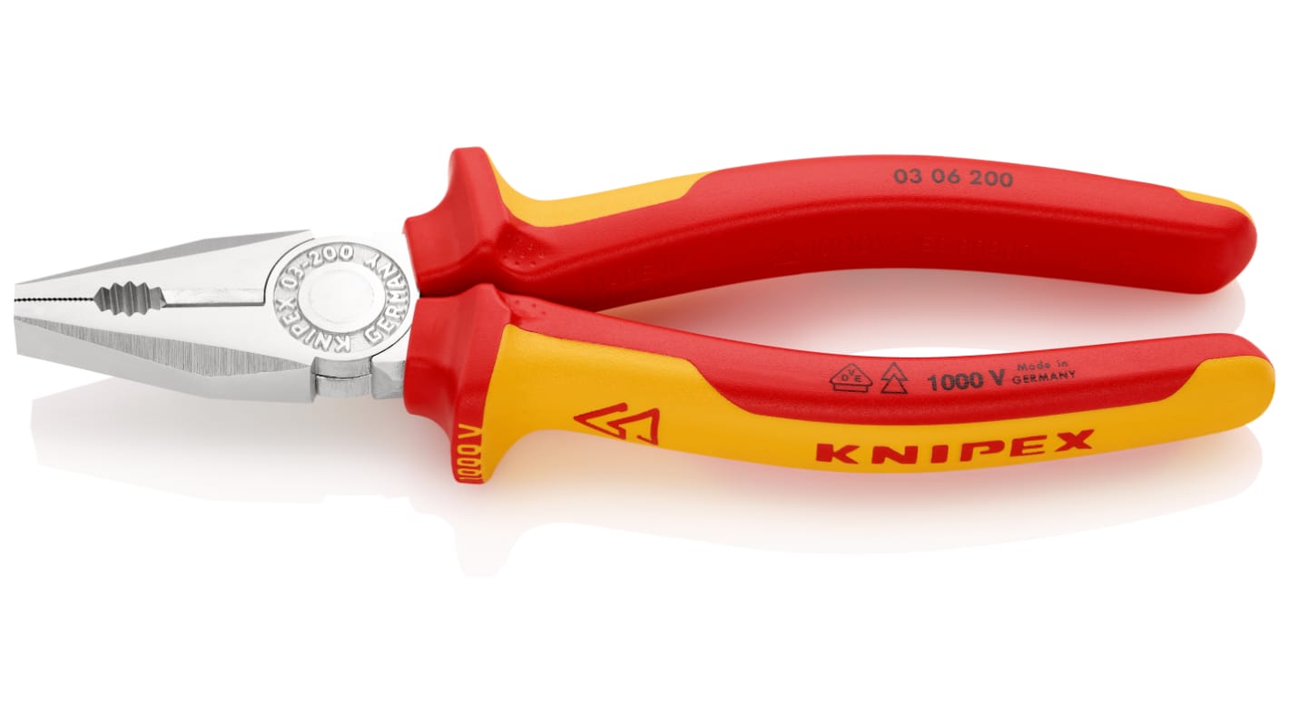 Knipex Combination Pliers, 200 mm Overall, Straight Tip, VDE/1000V