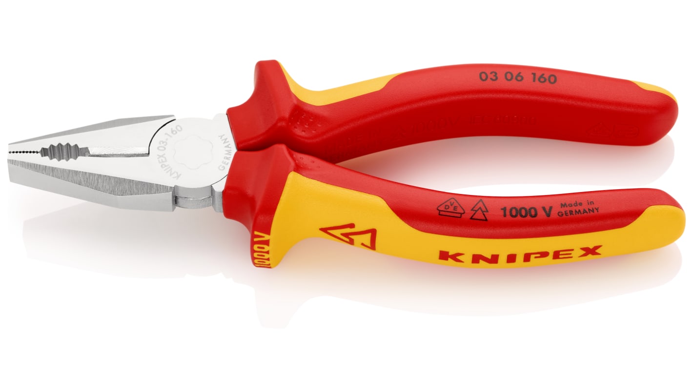 03 06 160 Knipex Combination Pliers, 160 mm Overall, Straight Tip