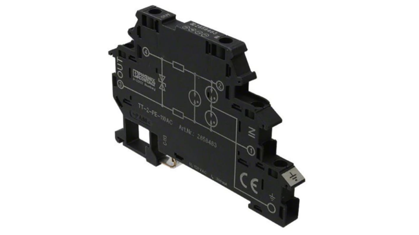 Phoenix Contact, TT-2-PE-110 AC Surge Suppressor Unit 110 V ac Maximum Voltage Rating 10kA Maximum Surge Current