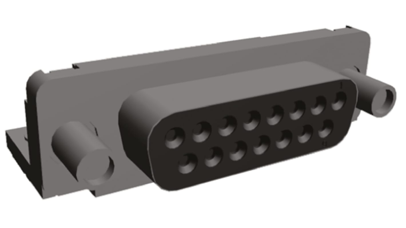 TE Connectivity Amplimite HD-20 15 Way Right Angle PCB D-sub Connector Socket, 2.74mm Pitch, with 4-40 UNC Female