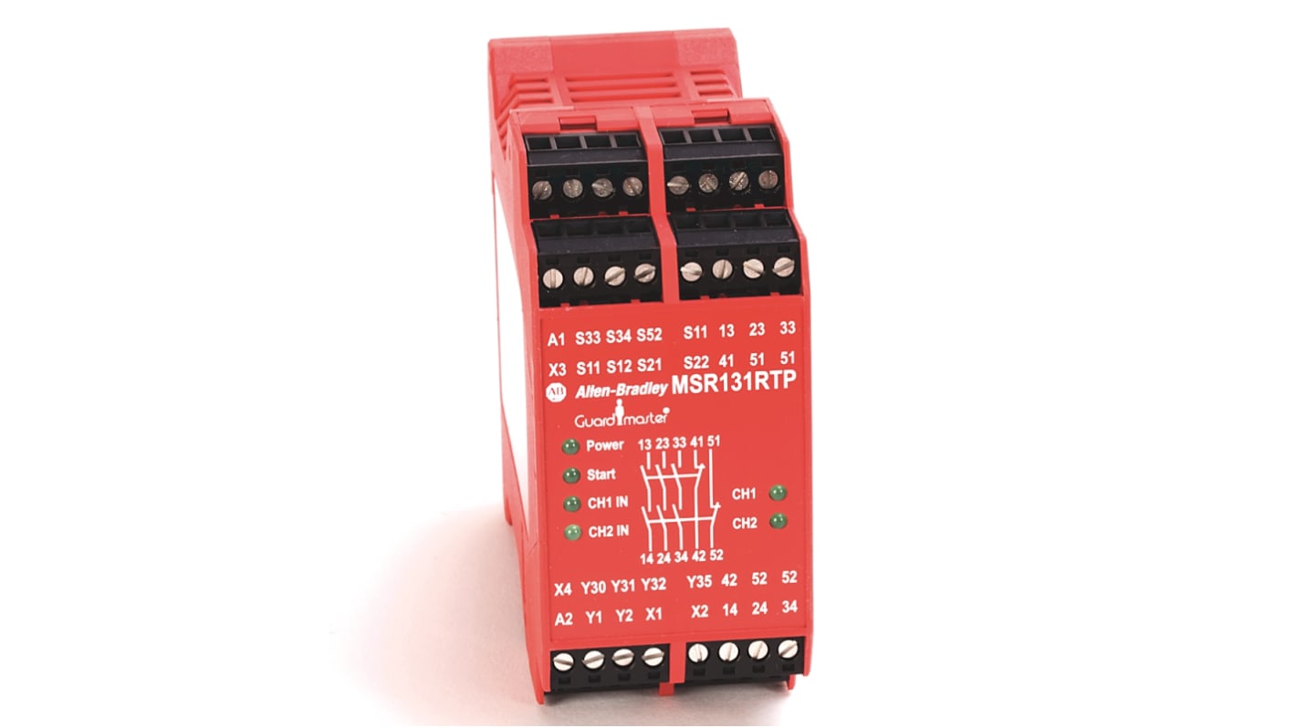 Relé de seguridad Rockwell Automation Minotaur MSR131RTP de 2 canales, para Haz de luz/cortina, Borde/alfombrilla de