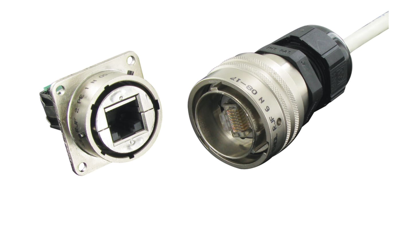 Connecteur RJ45 cat 5e Amphenol série RJF Femelle, Blindé Contre-écrou Droit