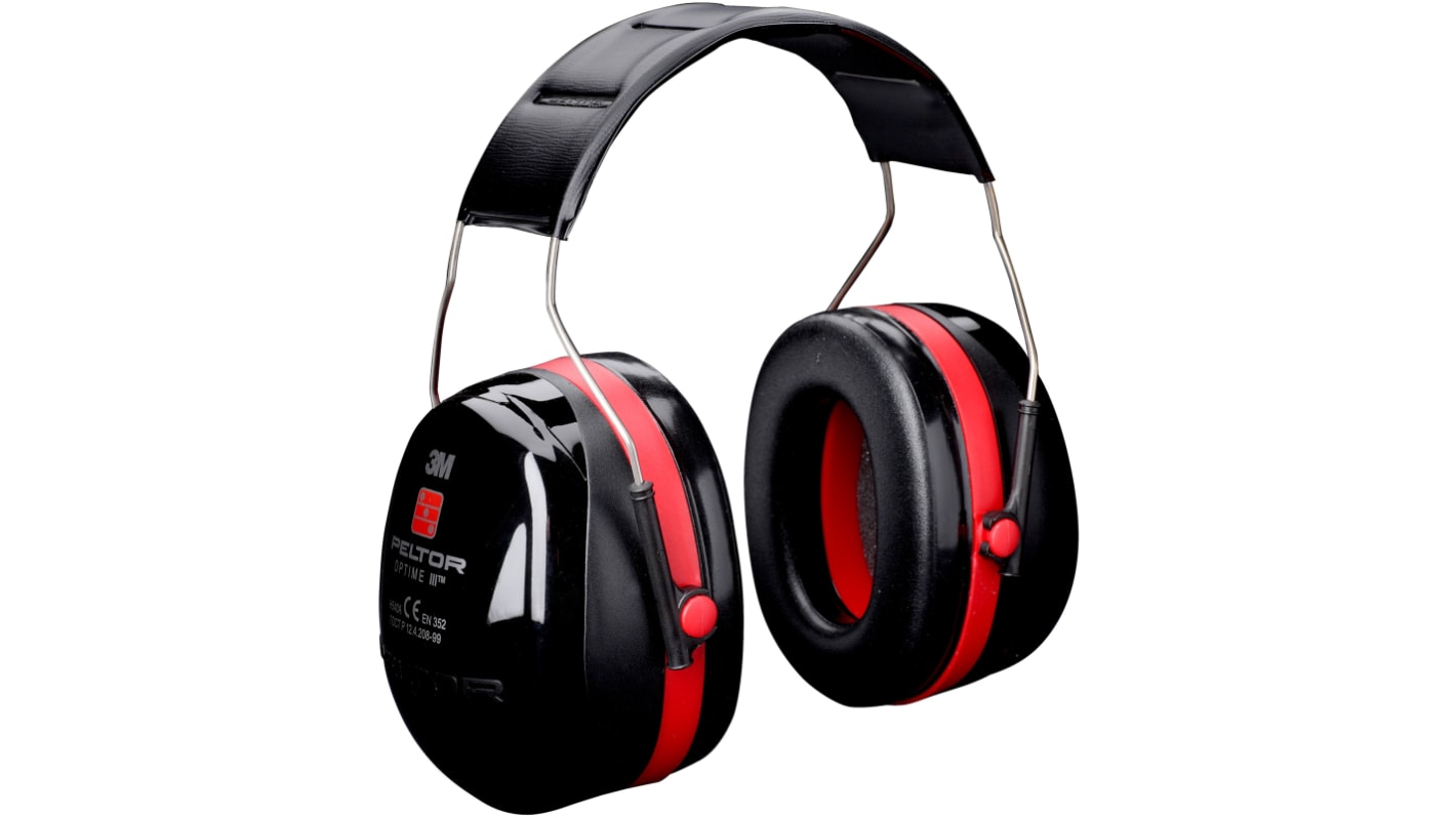 3M PELTOR Optime III Ear Defender with Headband, 34dB, Black, Red