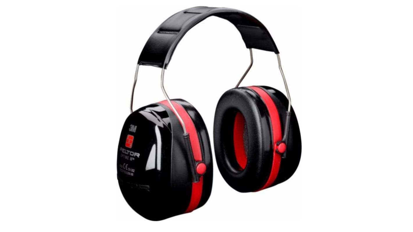 Protector auditivo Arnés de nuca 3M PELTOR serie Optime III, atenuación SNR 34dB, color Negro, rojo