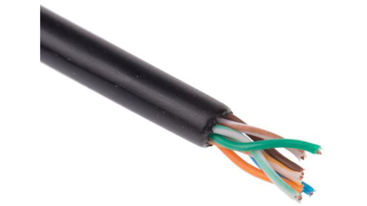 Cable Ethernet Cat5e F/UTP Brad from Molex de color Negro, long. 100m, funda de Poliuretano (PUR)