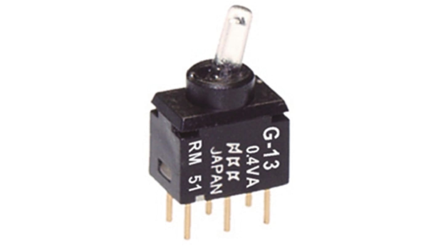 NKK Switches Toggle Switch, PCB Mount, On-Off-On, SPDT, Through Hole Terminal