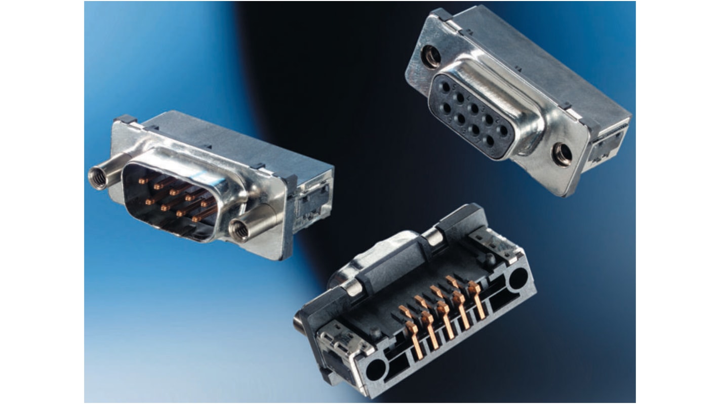 Provertha TMC 15 Way Right Angle SMT PCB D-sub Connector Socket, 2.74mm Pitch, with 4-40 UNC Inserts