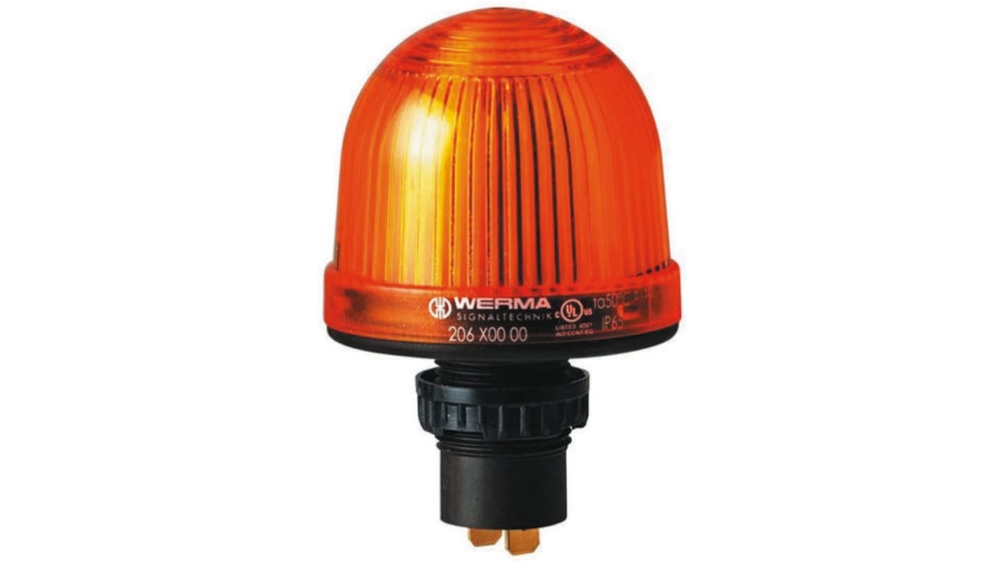 Werma EM 208 Series Yellow Flashing Beacon, 24 V dc, Panel Mount, Xenon Bulb