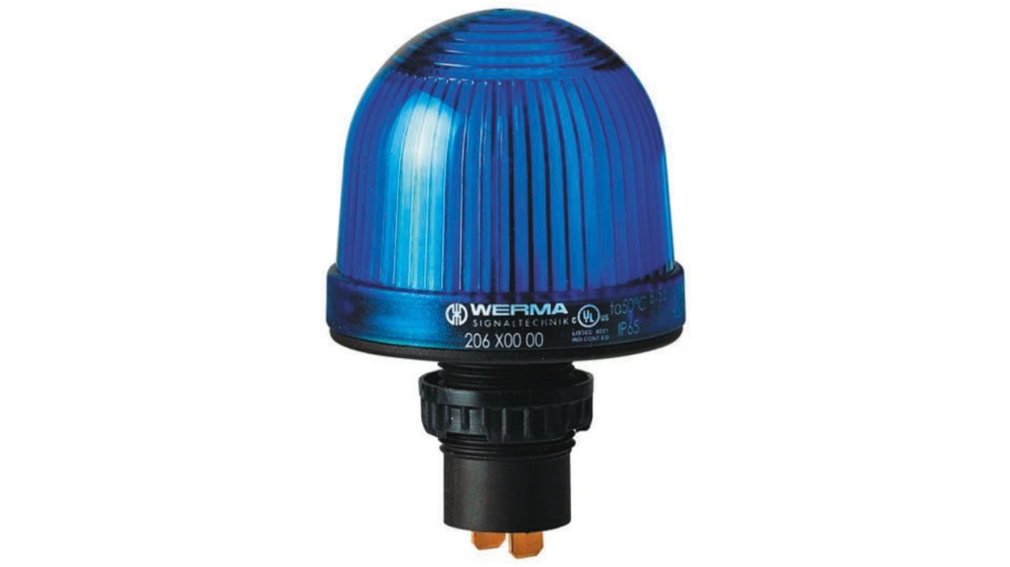 Werma EM 206 Series Blue Steady Beacon, 12 → 48 V ac/dc, Panel Mount, Incandescent, LED Bulb