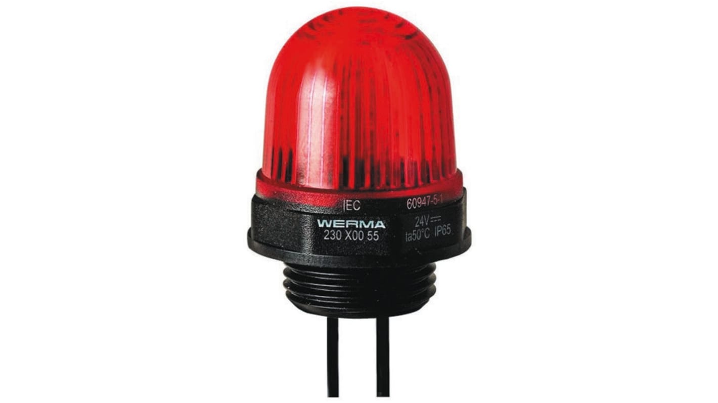 Werma EM 230 Series Red Steady Beacon, 230 V ac, Panel Mount, LED Bulb, IP65