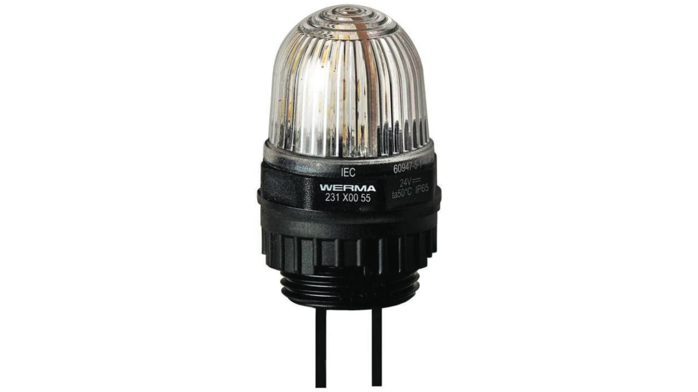 Werma EM 231 Series Clear Steady Beacon, 24 V dc, Panel Mount, LED Bulb