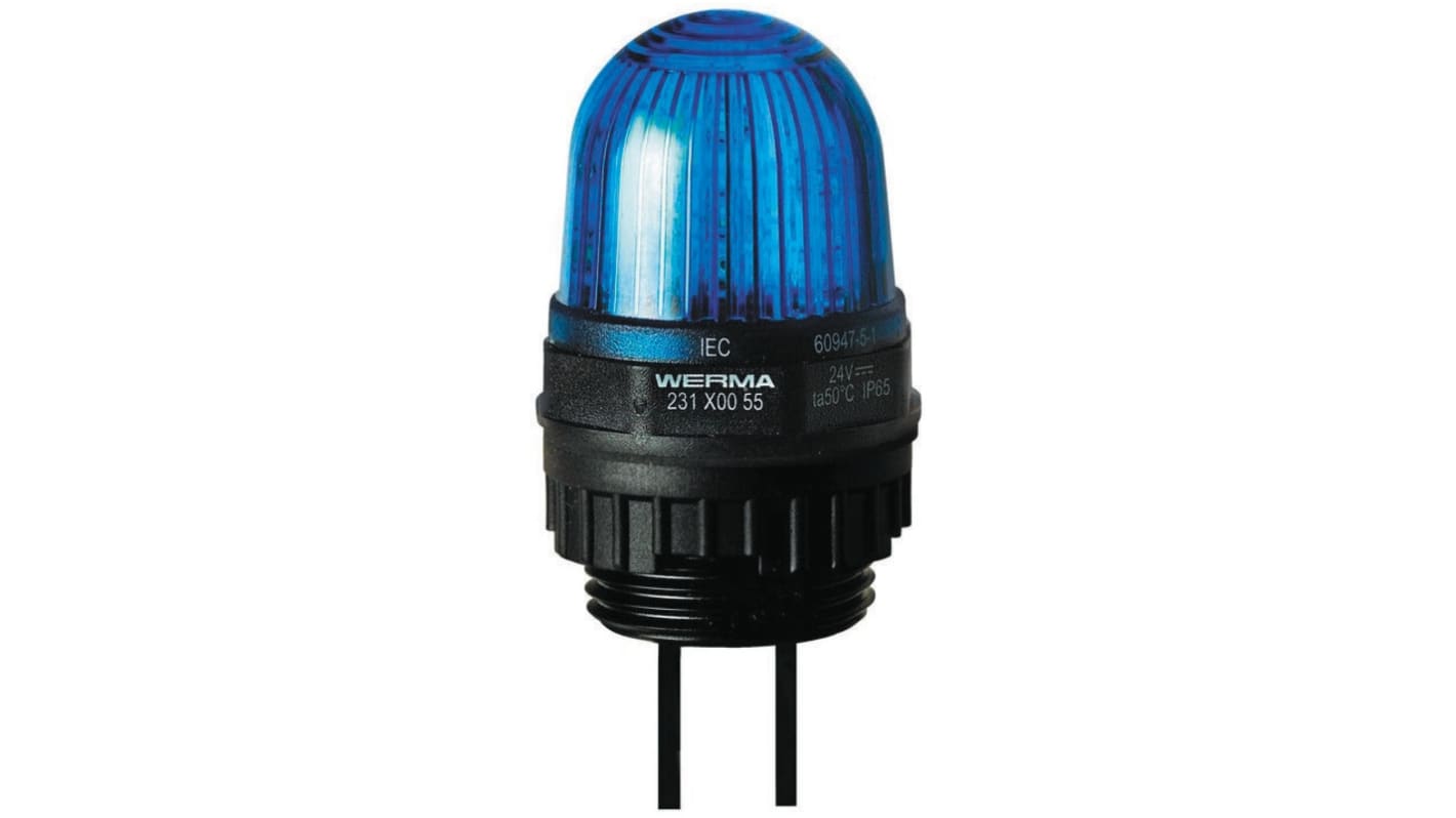 Werma EM 231 Series Blue Steady Beacon, 24 V dc, Panel Mount, LED Bulb, IP65