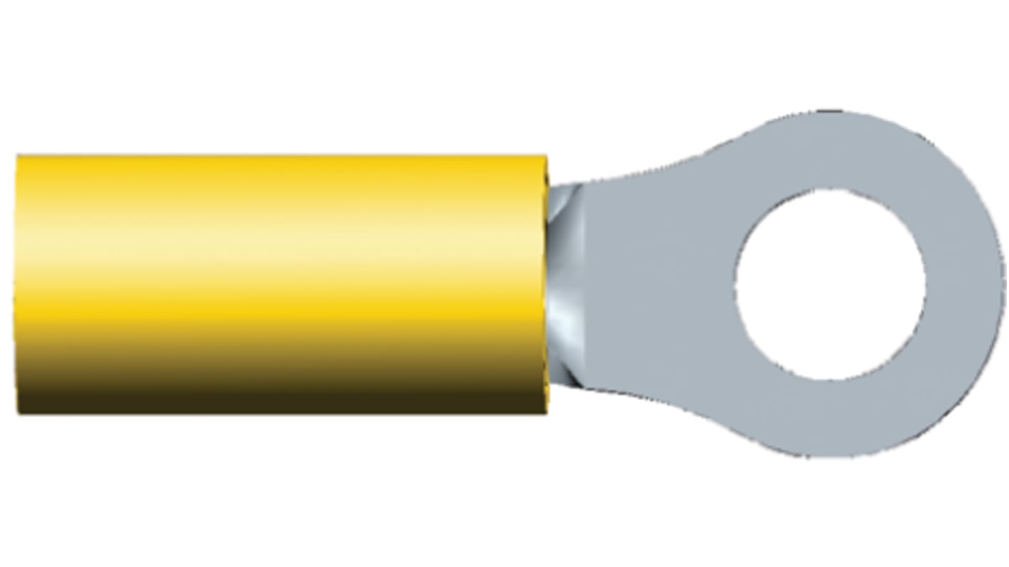TE Connectivity PLASTI-GRIP Ringkabelschuh, Isoliert, Vinyl, Gelb, aussen ø 9.52mm, innen ø 5mm, max. 6.6mm², M5
