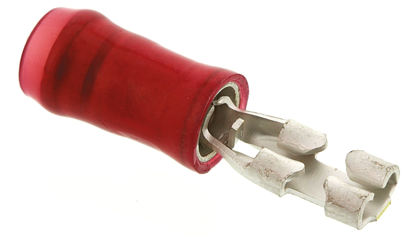 TE Connectivity PIDG FASTON .110 Red Insulated Female Spade Connector, Receptacle, 2.79 x 0.51mm Tab Size, 0.3mm² to