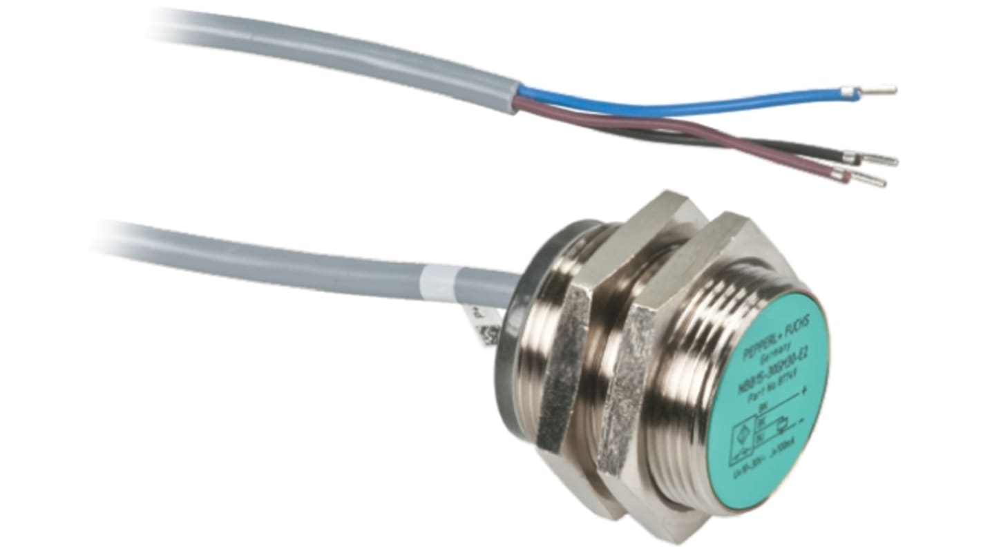 Pepperl + Fuchs Inductive Barrel-Style Proximity Sensor, M30 x 1.5, 15 mm Detection, PNP Output, 5 → 36 V dc,